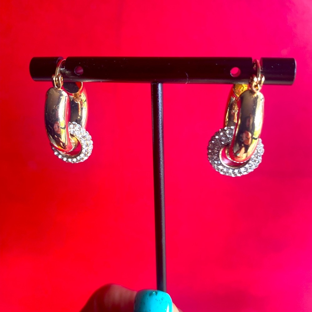 Versatile 1-inch hinge Gold Hoops with (removable crystals) Earrings